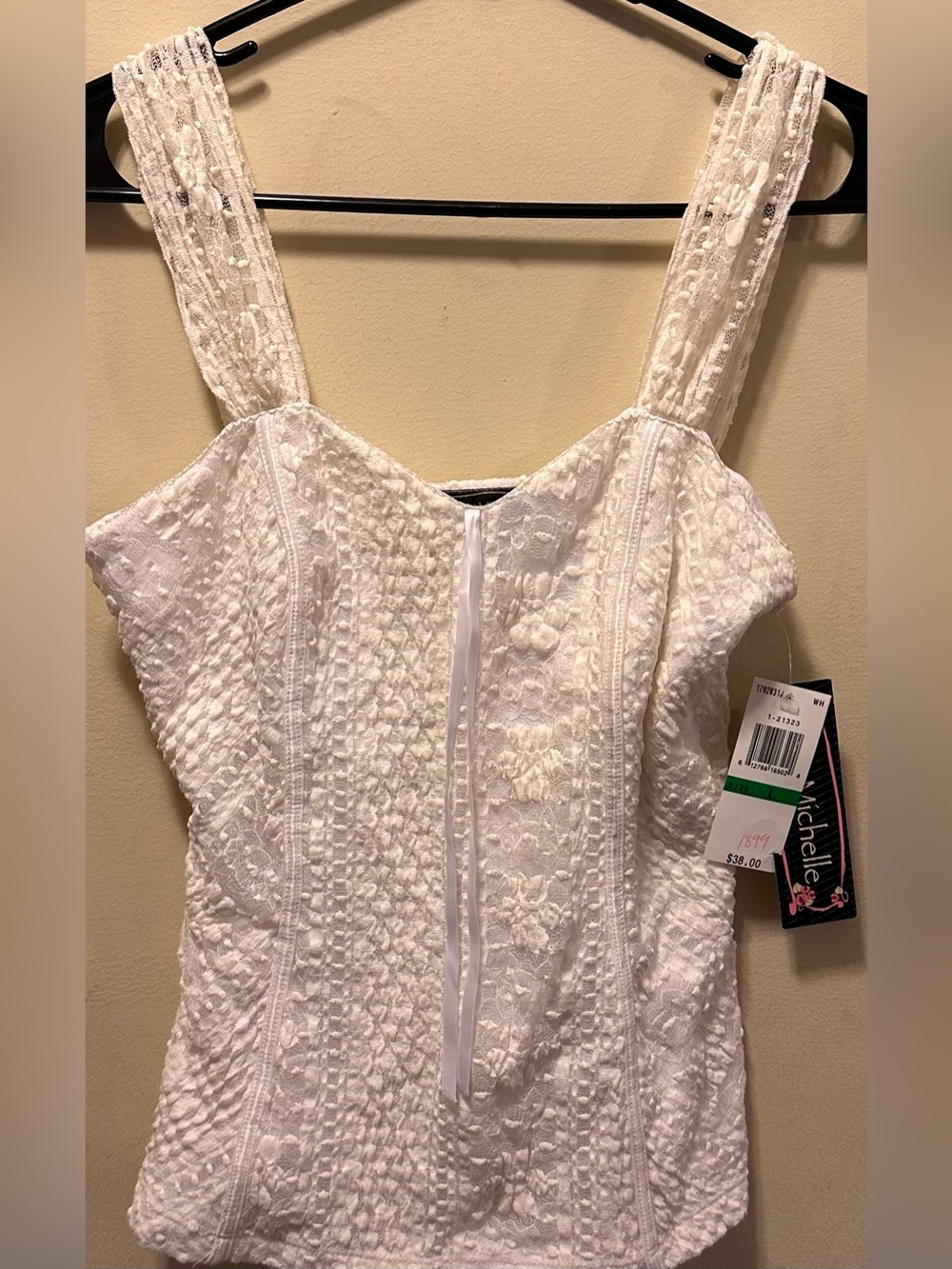 NEW.My Michelle White Lace-Textured Sundress